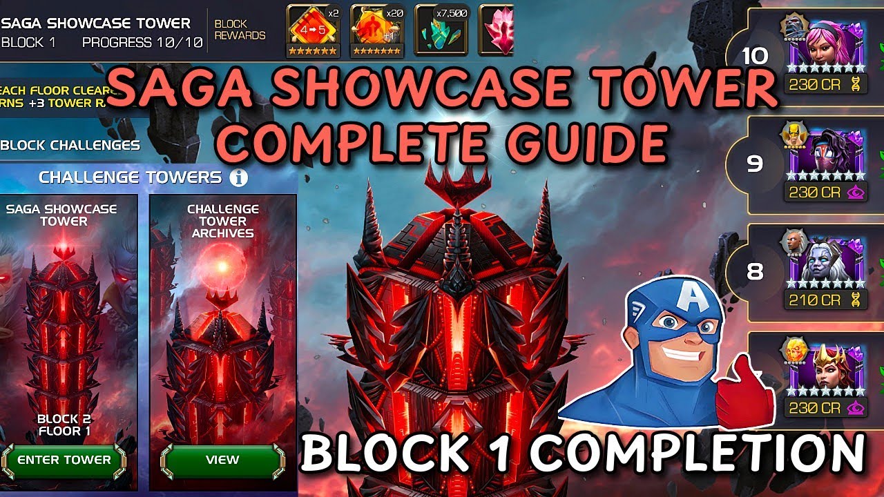 Прохождение 1-го блока Башни Saga Showcase: легкий способ и полное руководство | MCOC
