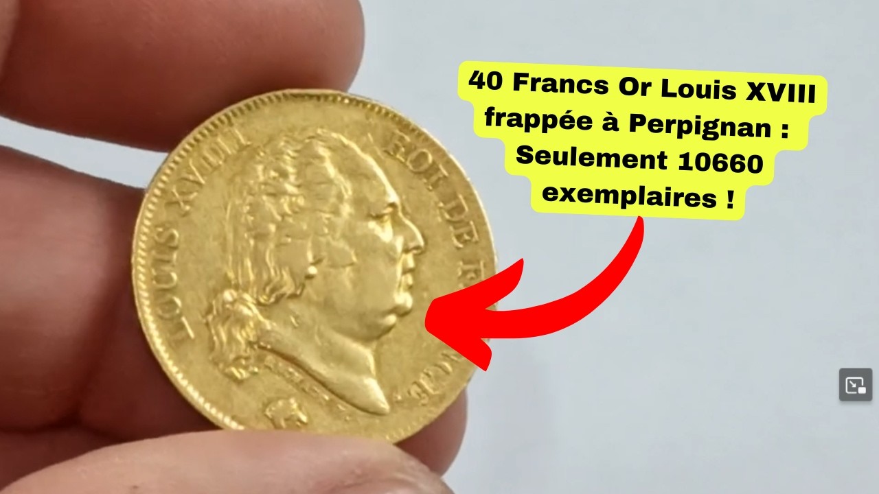 Une Rare Pièce en Or de 40 Francs Or Louis XVIII frappée à Perpignan