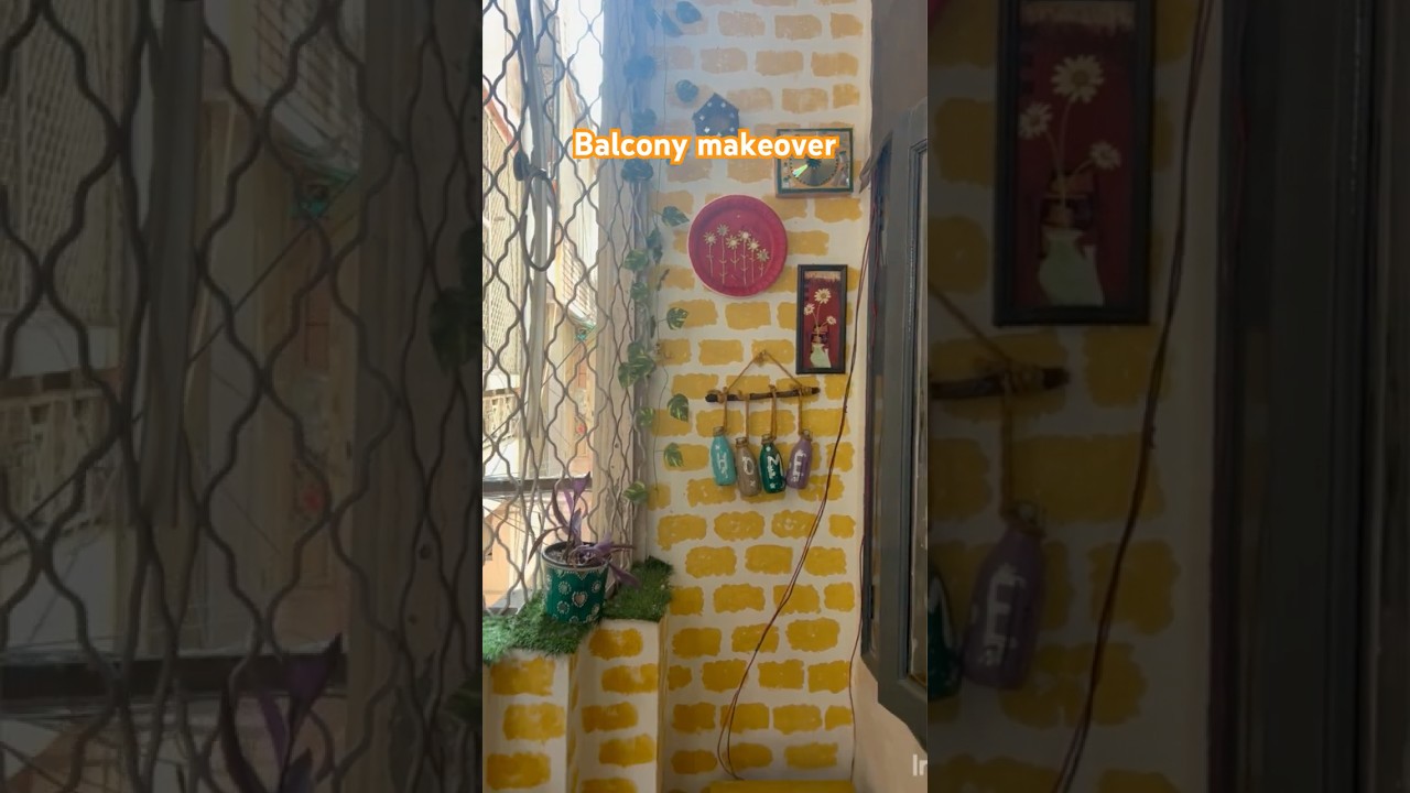 Balcony ko banae color full 💛brick design se#brickwork #balcony #makeover #simple #diy #like #like