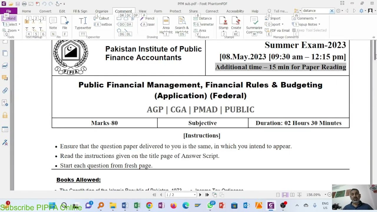log book summer 2023 public financial management application PIPFA Online solved paper