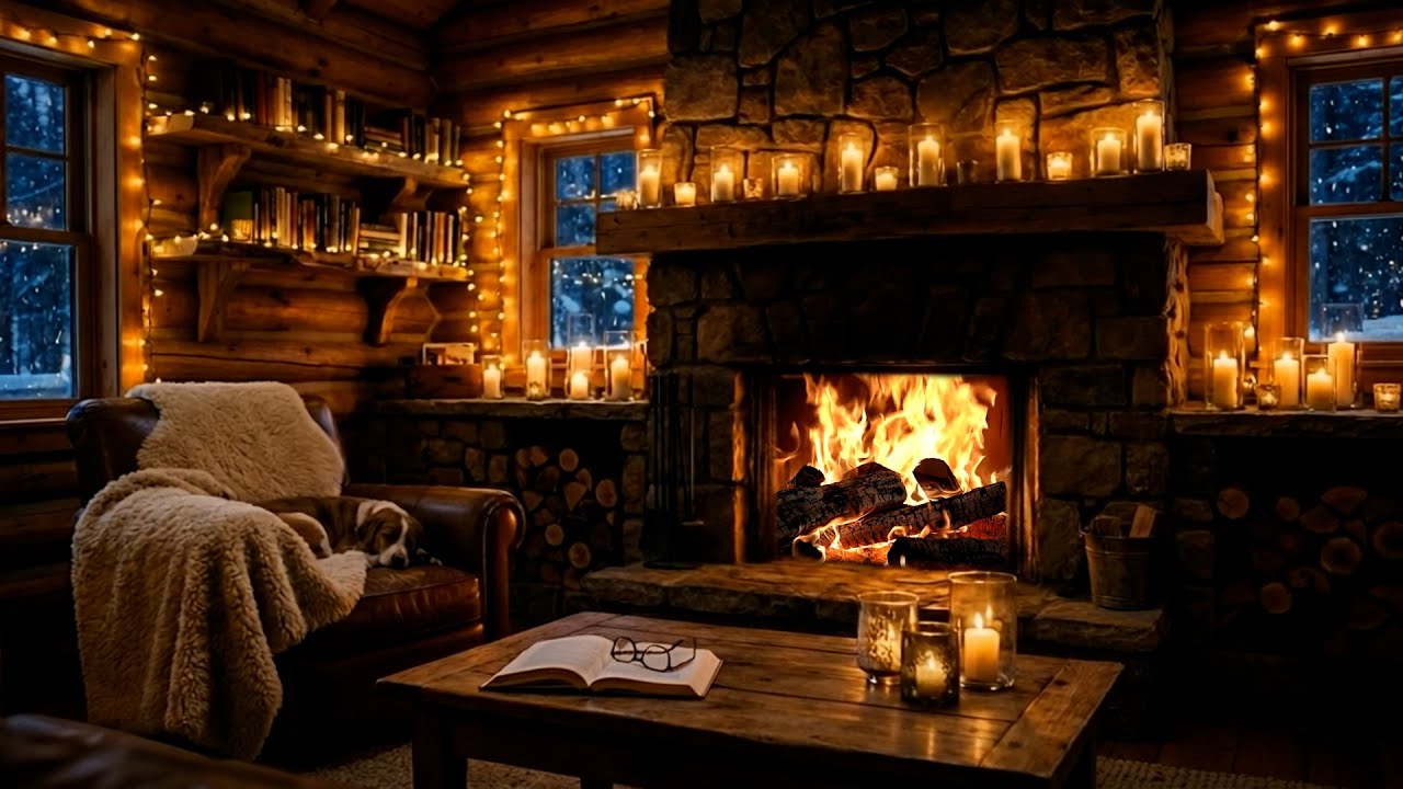 Winter Cabin Fireplace Ambience ❄️ Warm Fire Sounds for Sleep, Reading & Calm