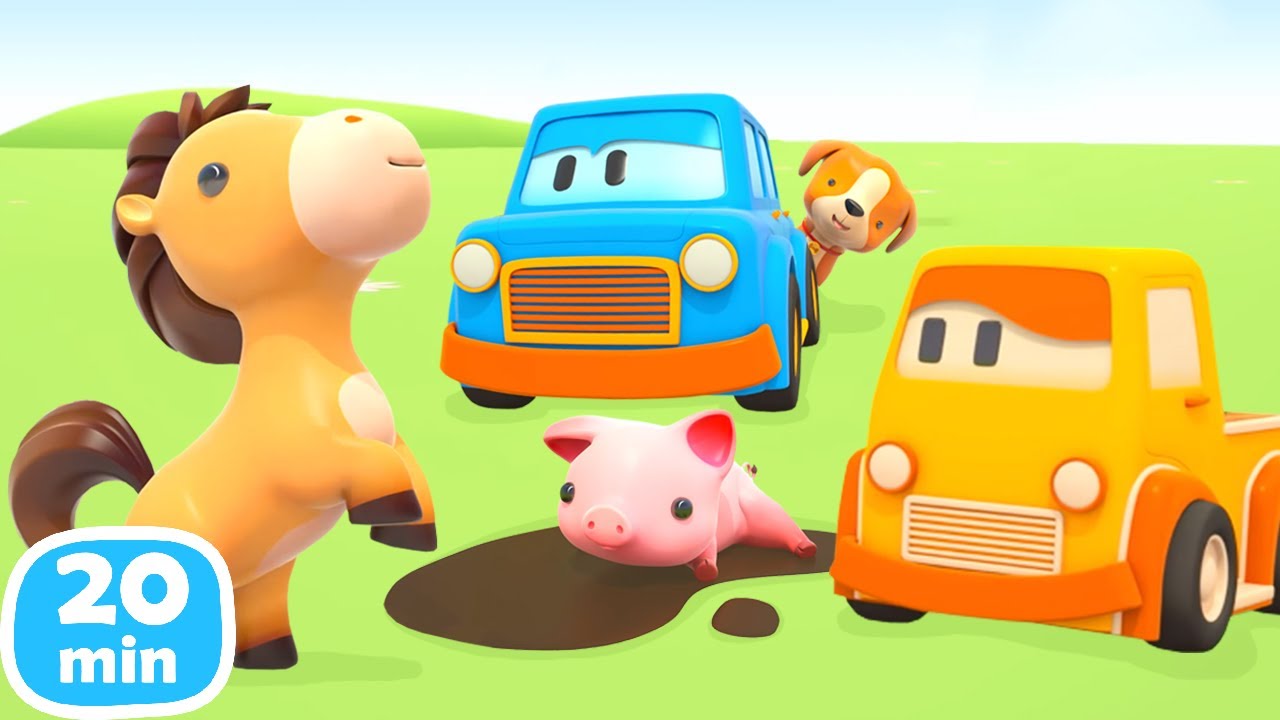 Desenho infantil sobre os carros inteligentes e os animais. Desenhos animados em português