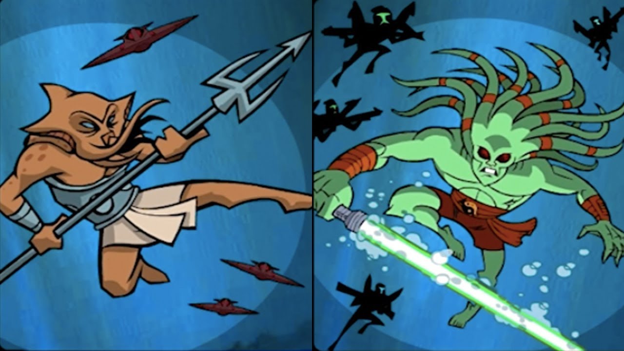 Star Wars Clone Wars Planetary forces Game Quarren vs Kit Fisto (Cartoon Network) Comparison