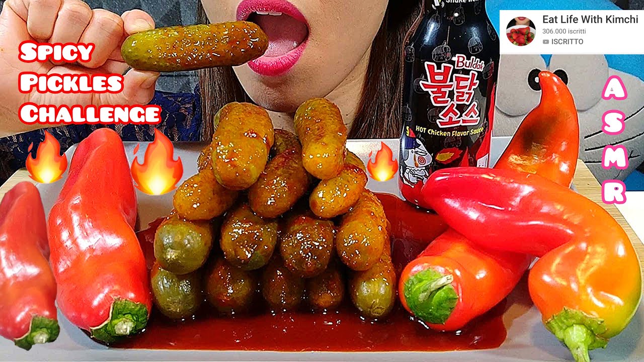 ASMR SPICY FIRE PICKLES CHALLENGE + RED PEPPER (FROM EAT LIFE WITH KIMCHI) Eating Sounds
