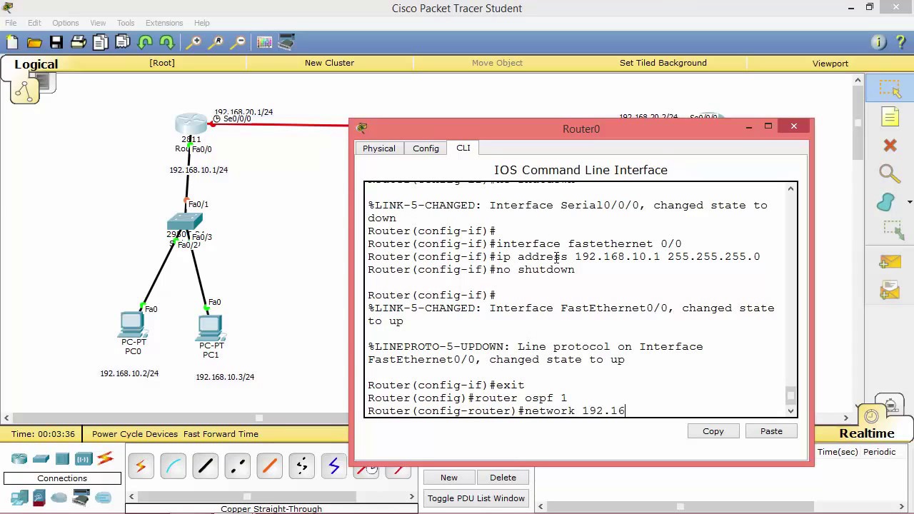 How to configure OSPF Configuration in Packet Tracer