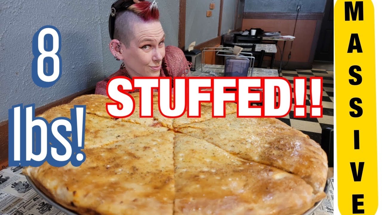 MASSIVE STUFFED PIZZA CHALLENGE!! THE BRONX BOMBER!! 8 LBS | MOM VS FOOD