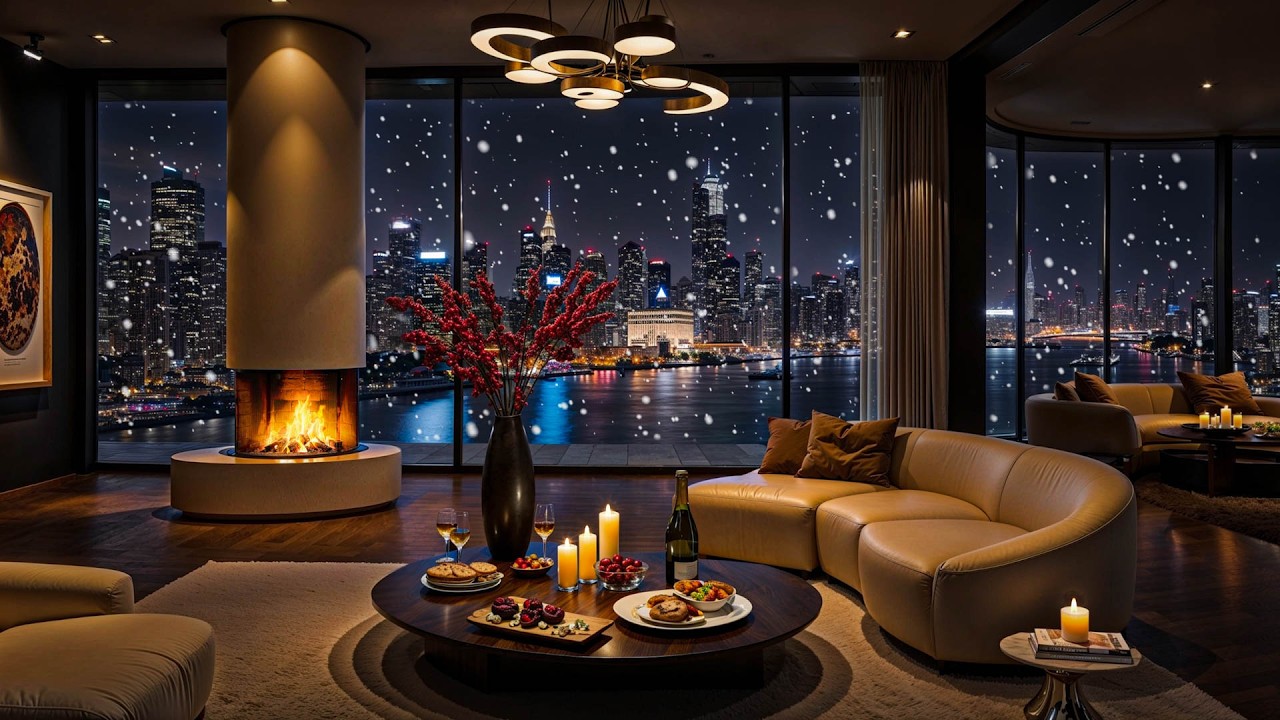 Relaxing Jazz Music 🎼 Cozy Apartment Ambience & Fireplace Sounds for Study and Sleep