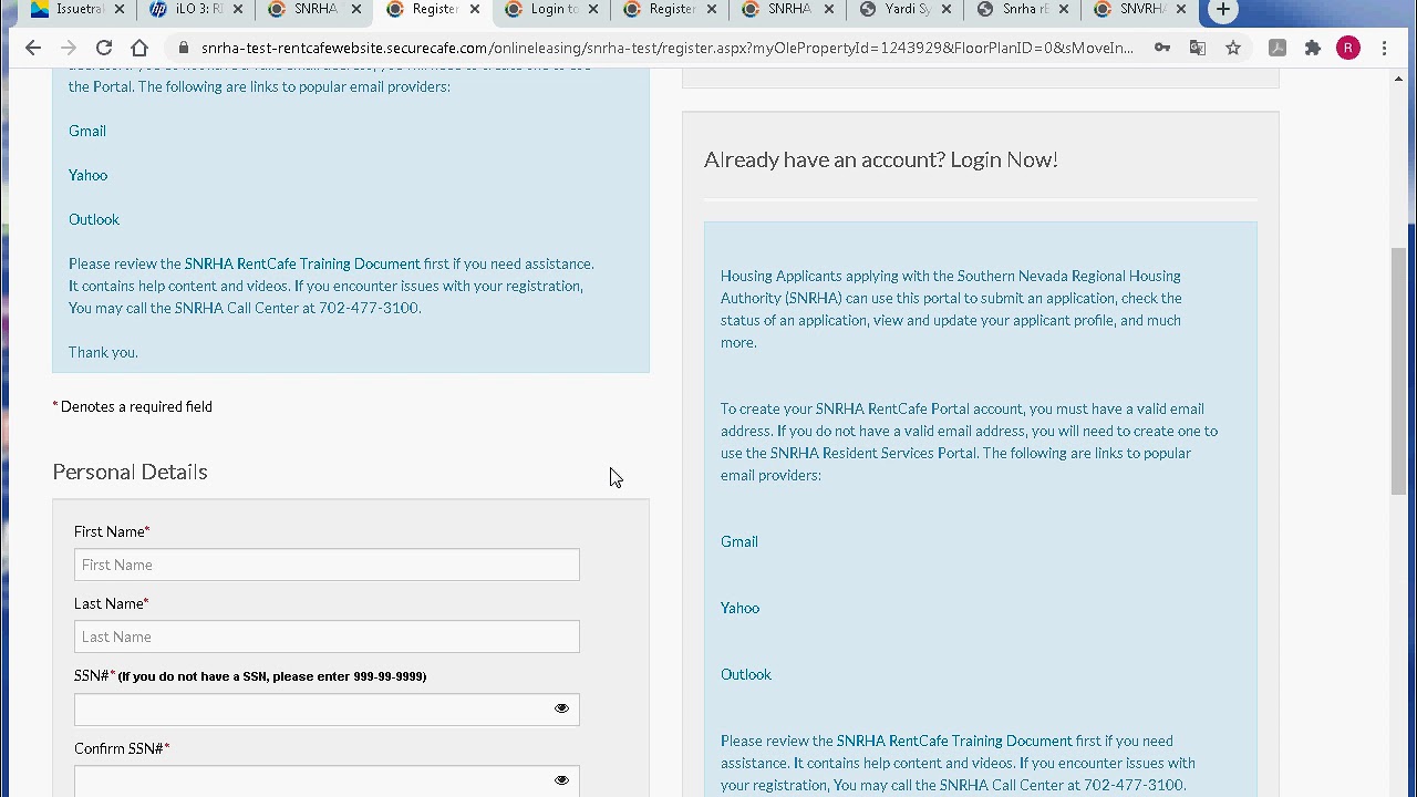SNRH RentCafe Applicant Portal Registration With NO Registration Code (New Applicant)