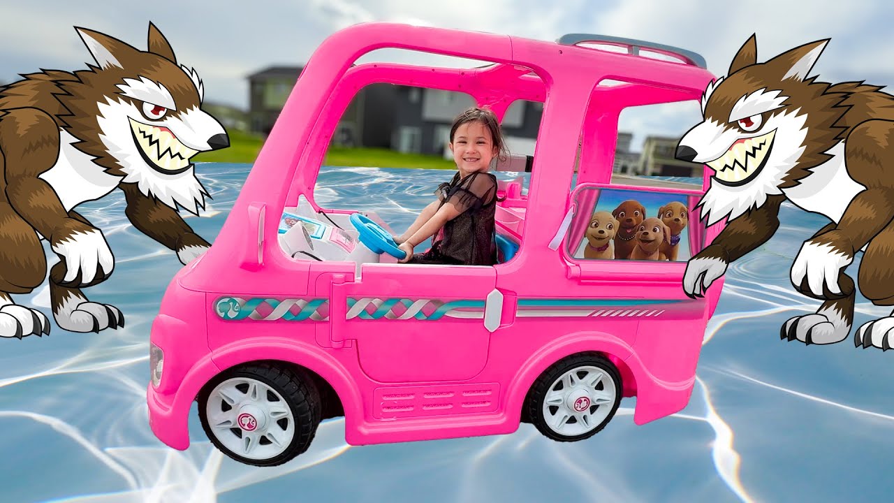 GET AWAY FROM THE WEREWOLVES!!OAKS BARBiE CAMPER DRIVES ON WATER TO HIDE FROM SCARY MONSTERS!(movie)