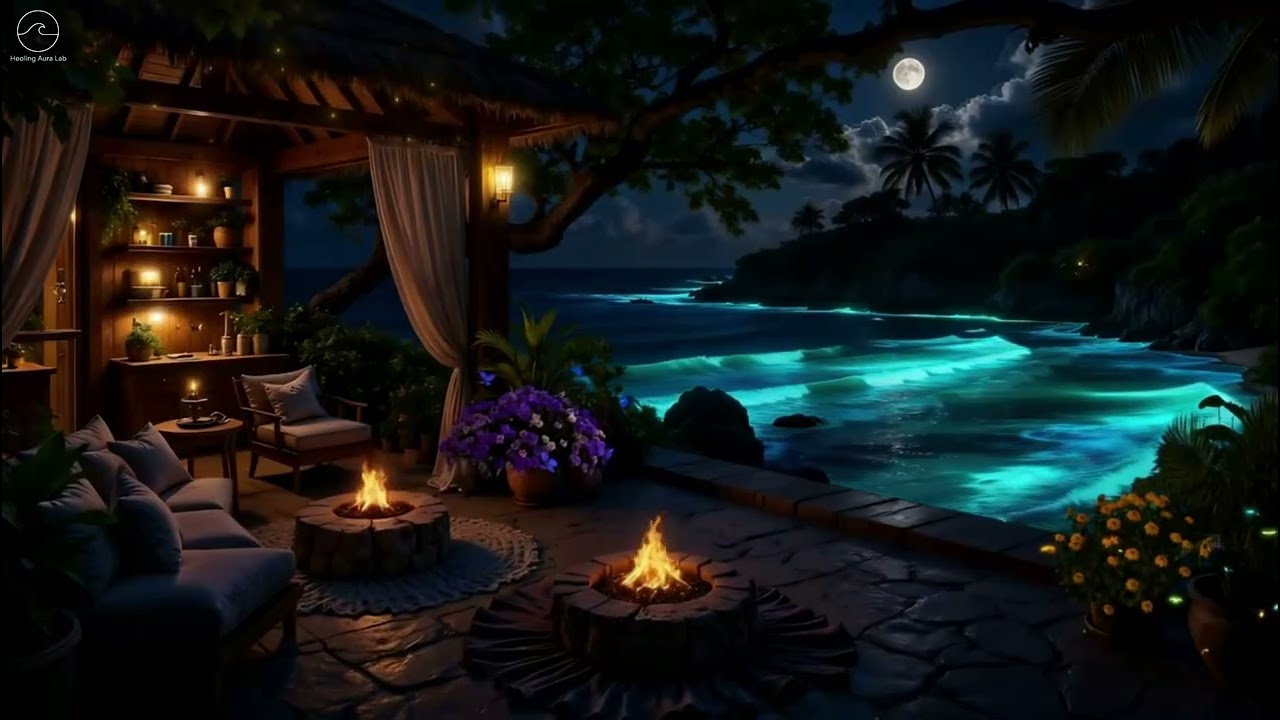 Moonlit Ocean Night 🌙 Bioluminescent Waves for Deep Sleep & Relaxation