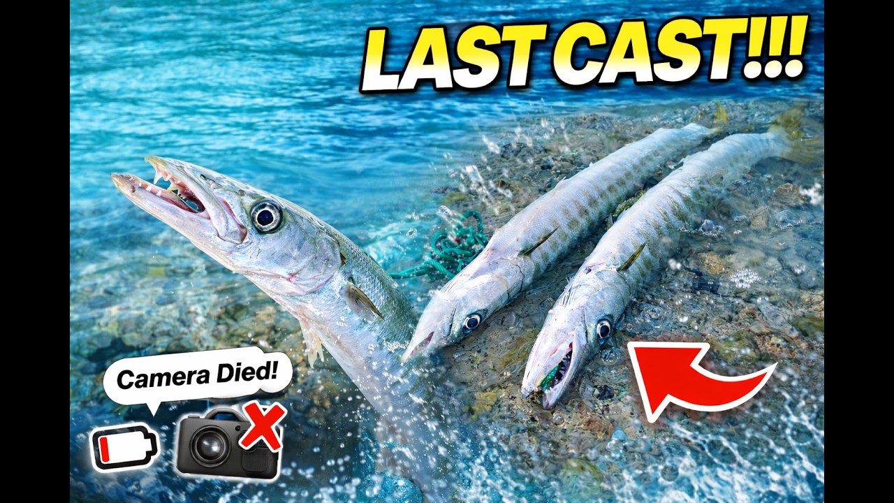 SOLO SHORE FISHING SUCCESS! Caught 2 Barracuda at the Last Minute | Clear Water Fishing Adventure