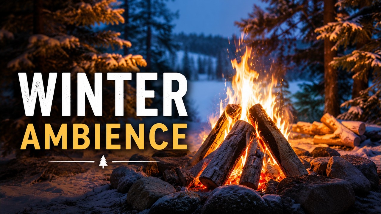 Crackling Outdoor Fireplace in Winter Forest – Cozy Fire, Wolves & Nature Sounds