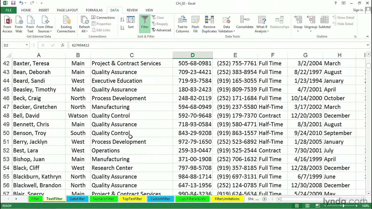 Учебное пособие по Excel &mdash; Использование текстовых фильтров