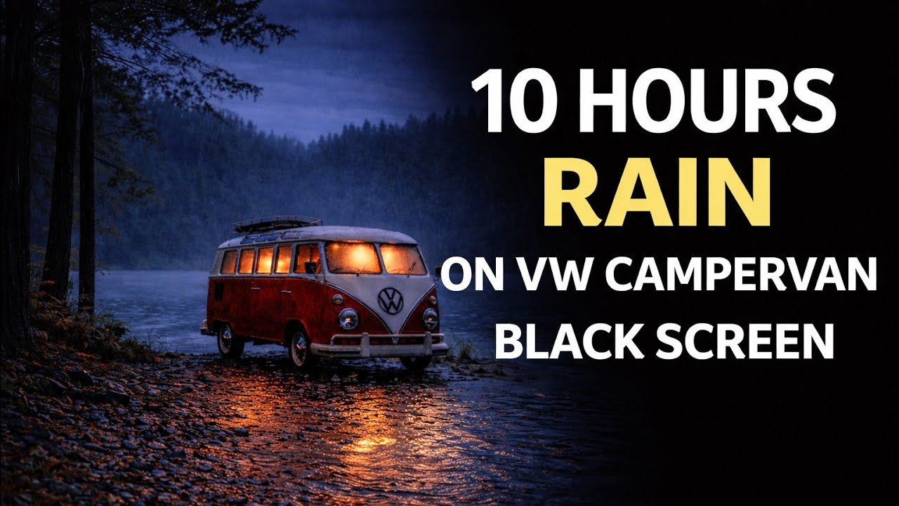 Rain On Campervan by Lake 🌧️ Black Screen, Cozy Night Rain Sounds for Deep Sleep (10 Hours)