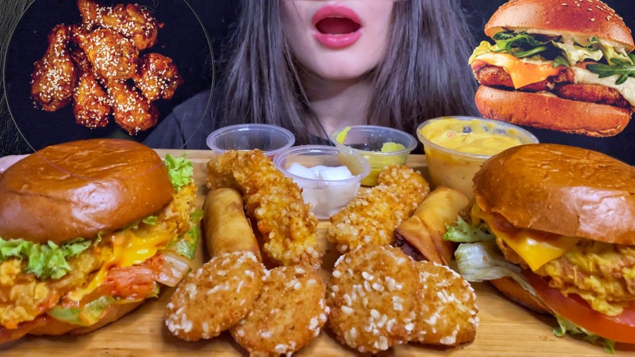 ASMR KOREAN FAST FOOD *FRIED CHICKEN BURGERS MUKBANG (No Talking) EATING KYOCHON DUBAI
