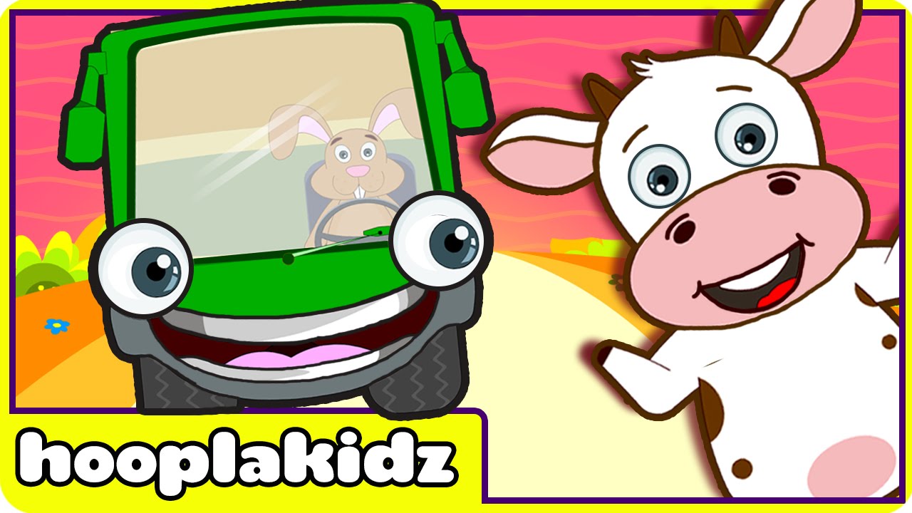 Wheels On The Bus | Green Bus | Kids Song | HooplaKidz