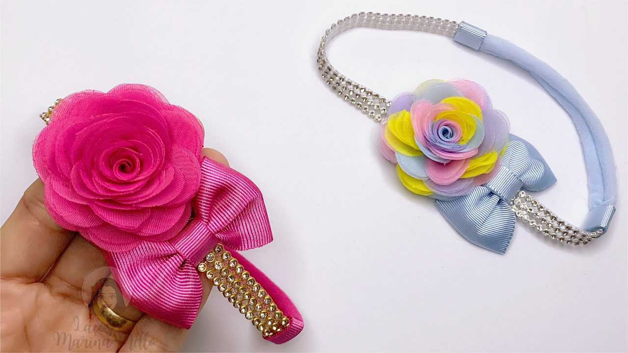 HEADBAND DE LUXO COM FLOR DE ORGANZA/Faixa de Bebê de Luxo #headband 🎀By Marina Mello