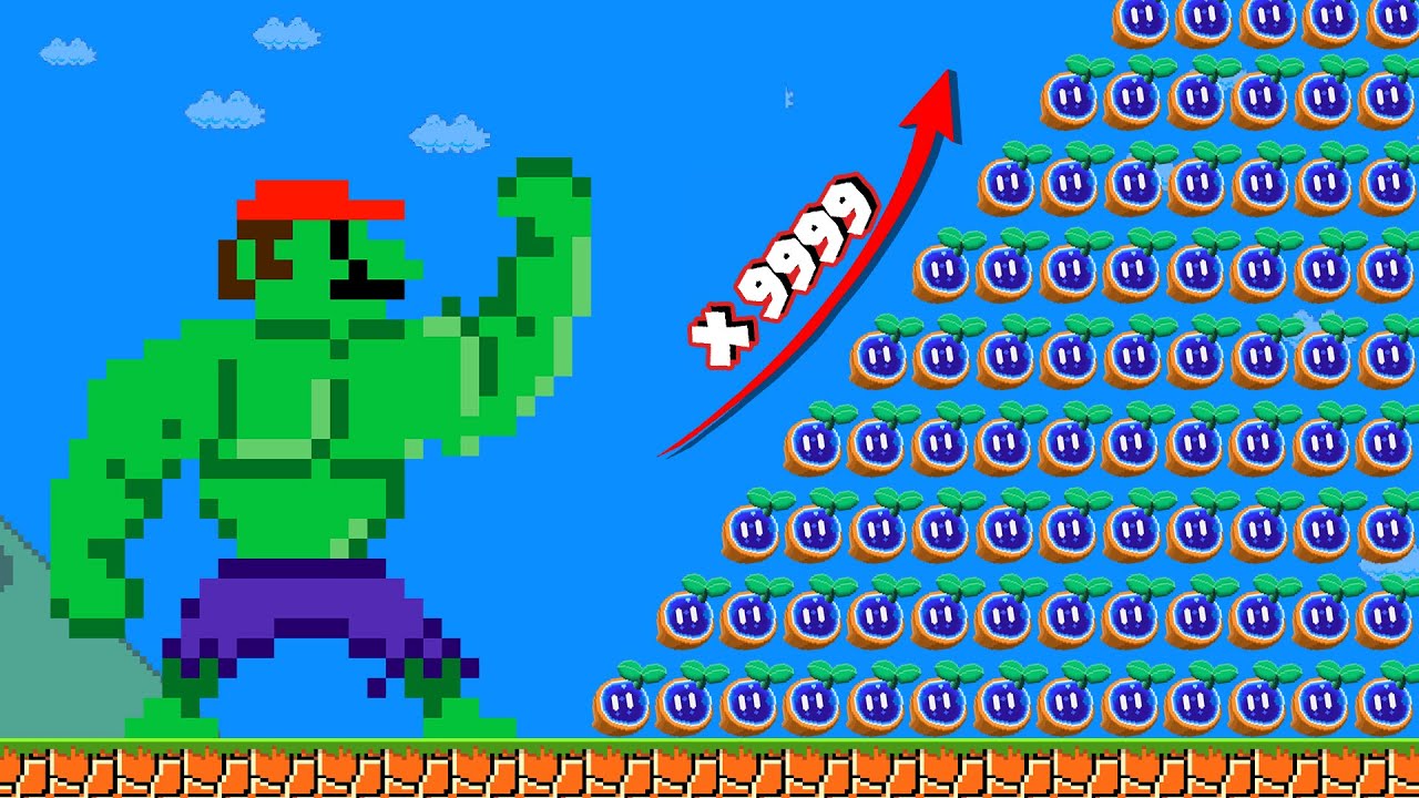 Super Mario bros, but Mario Collects 9999 Seeds Powerups Turn to Strongest Hulk Muscle