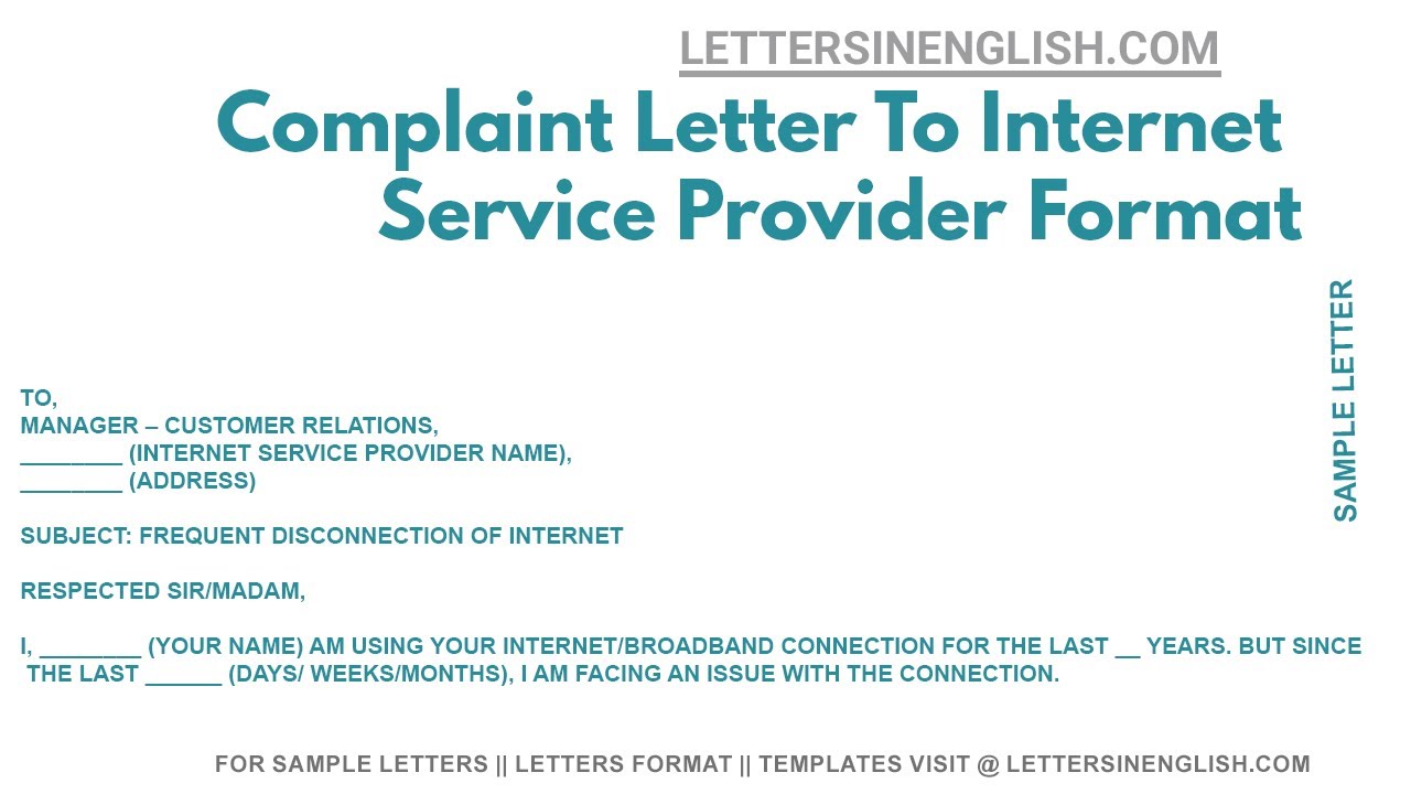 Complaint Letter To Internet Service Provider Format - Letter about Disconnection of Internet