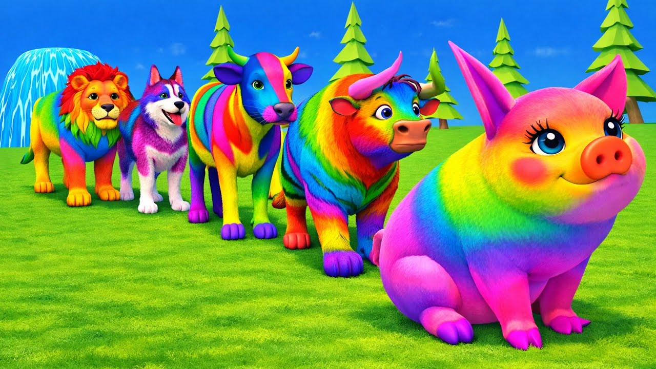 Long Slide Game With Elephant Gorilla Buffalo Hippopotamus Tiger - 3d Animal Game - Funny 3d Animals