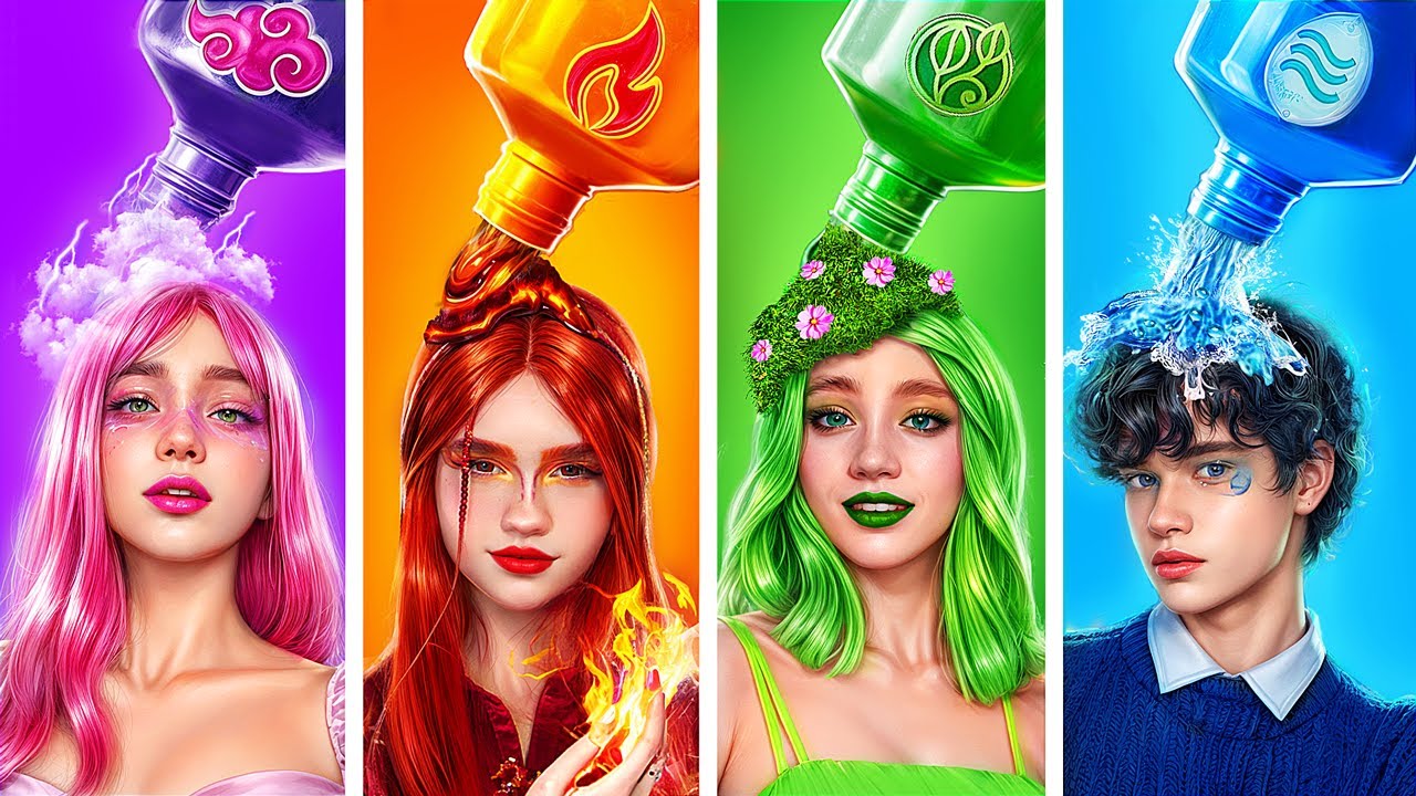 Fire Girl, Water Boy, Air Girl and Earth Girl! Four Elements Makeover!