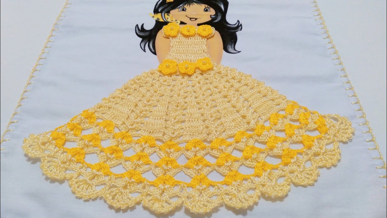 Vestido de Crochê para Boneca de Pano de Prato Sapeca #passoapasso