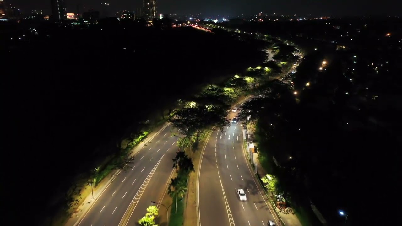 No Copyright Background, Nature Video, Night-time Drone Footage, Cars on Road (FREE Stock Footage)