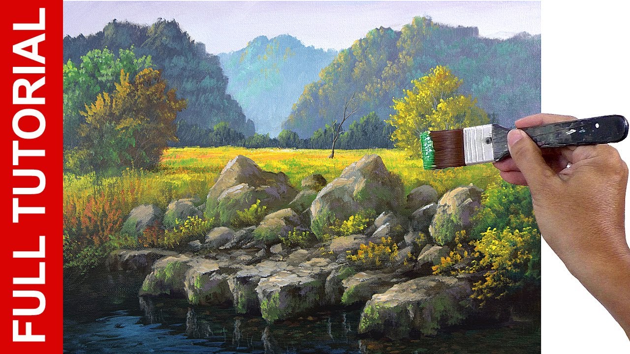Tutorial : Acrylic Landscape Painting / Rocky Riverbank / JMLisondra