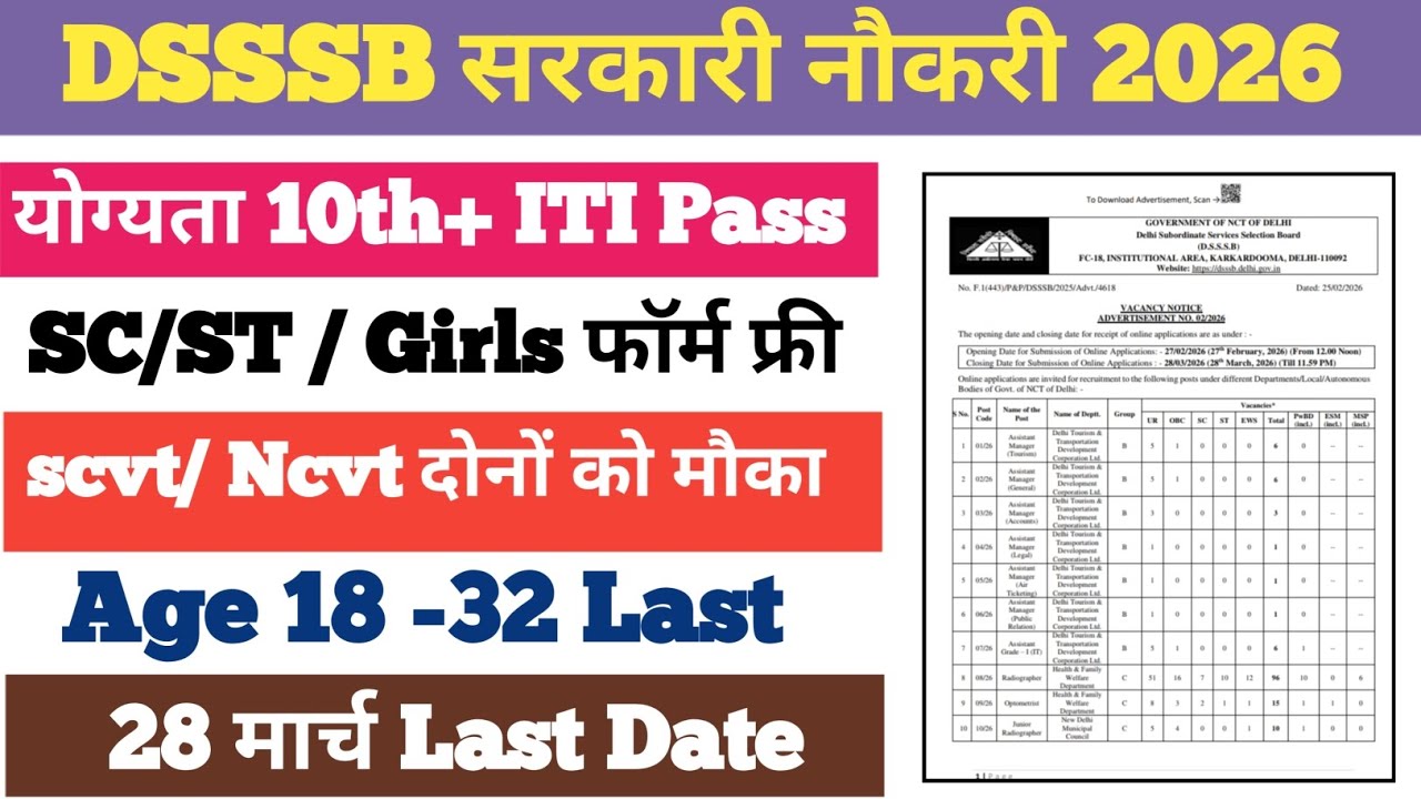 DSSSB recruitment 2026 // DSSSB ITI Job vacancy 2026 