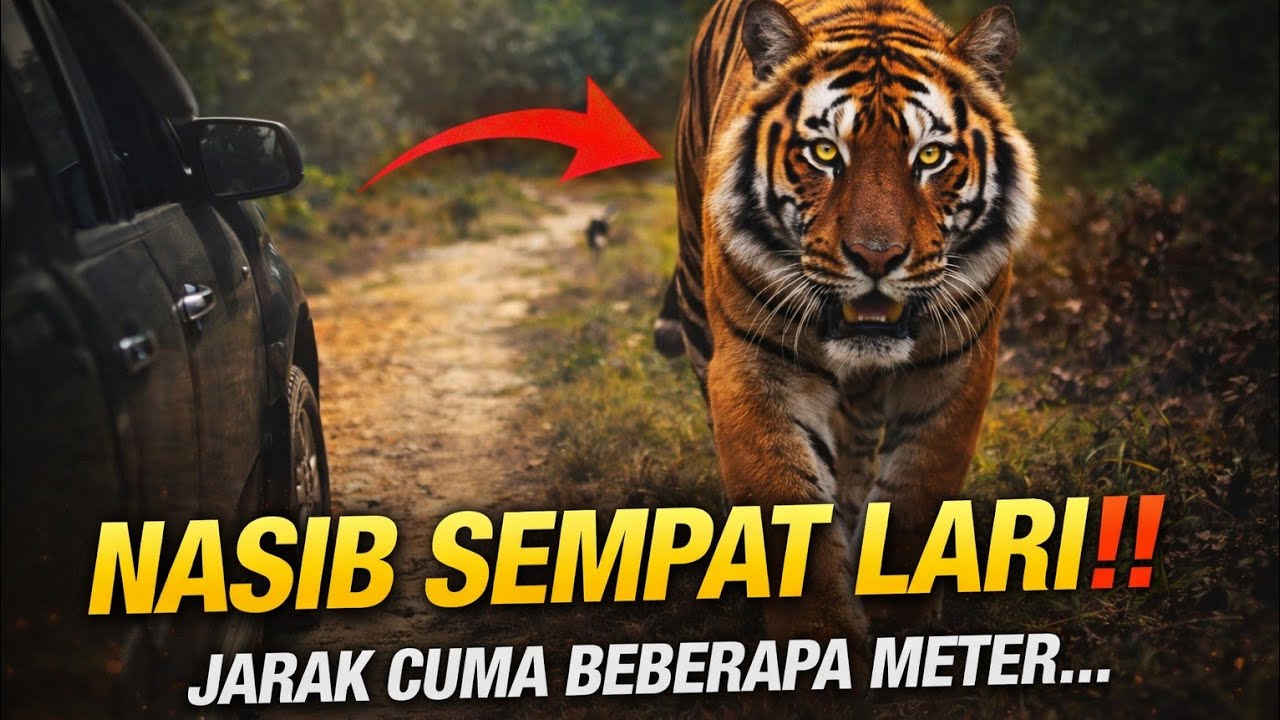 LELAKI TENANG WALAU DISERGAH HARIMAU BELANG ‼️ MUJUR SEMPAT MASUK KENDERAAN 