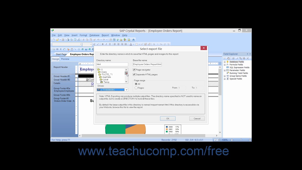 Crystal Reports 2013 Tutorial Exporting as HTML Business Objects Training