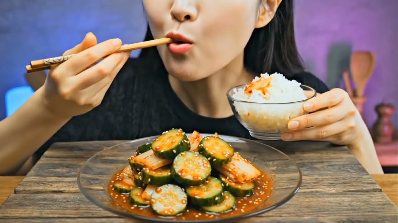 [AI ASMR] Spicy Glass Cucumber Kimchi  | Ultra-Realistic Crunch Therapy | クリスタルきゅうりキムチ | 매운 오이 김치
