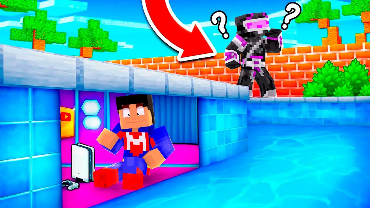 CONSTRUYO UNA BASE SECRETA EN LA PISCINA DE MI CASA EN MINECRAFT TROLL 😱