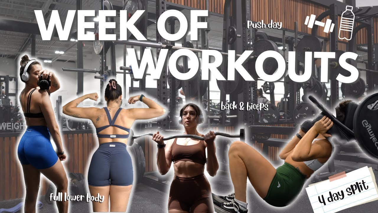 FULL 4 DAY WEEK OF WORKOUTS | MY CURRENT SPLIT | upper + lower + core workouts