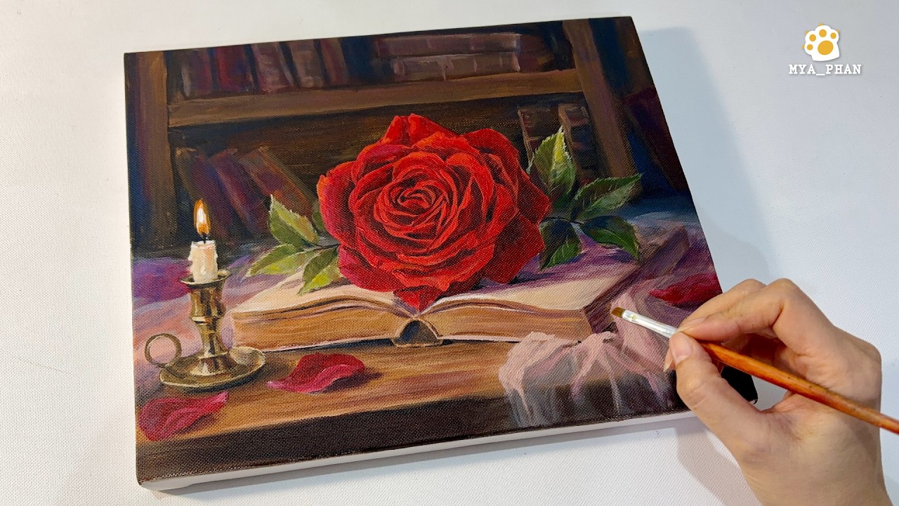 Painting Deep Red Velvet Roses /Step by Step/ Acrylic Painting #086