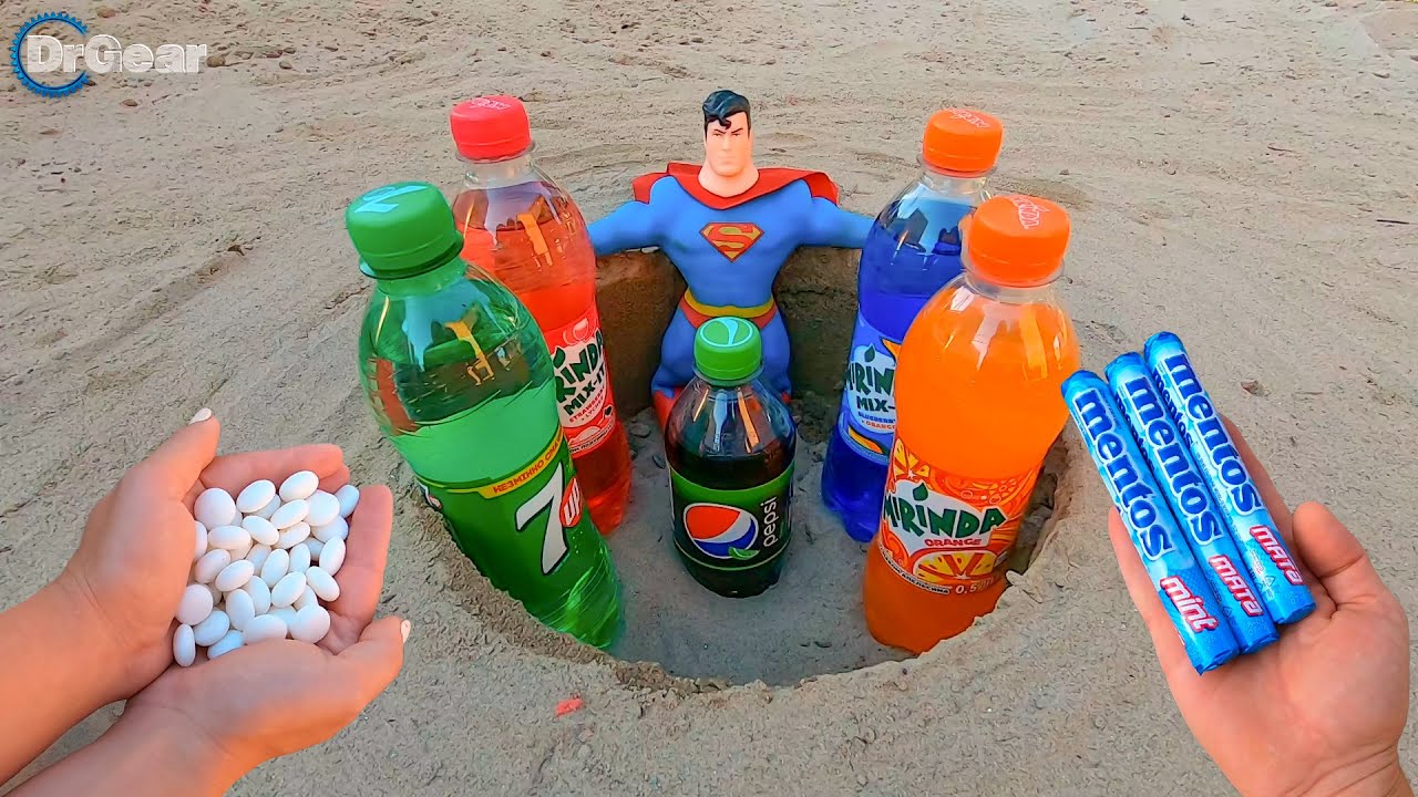 Experiment! Superman vs Pepsi 7UP Mirinda Mentos UNDERGROUND!