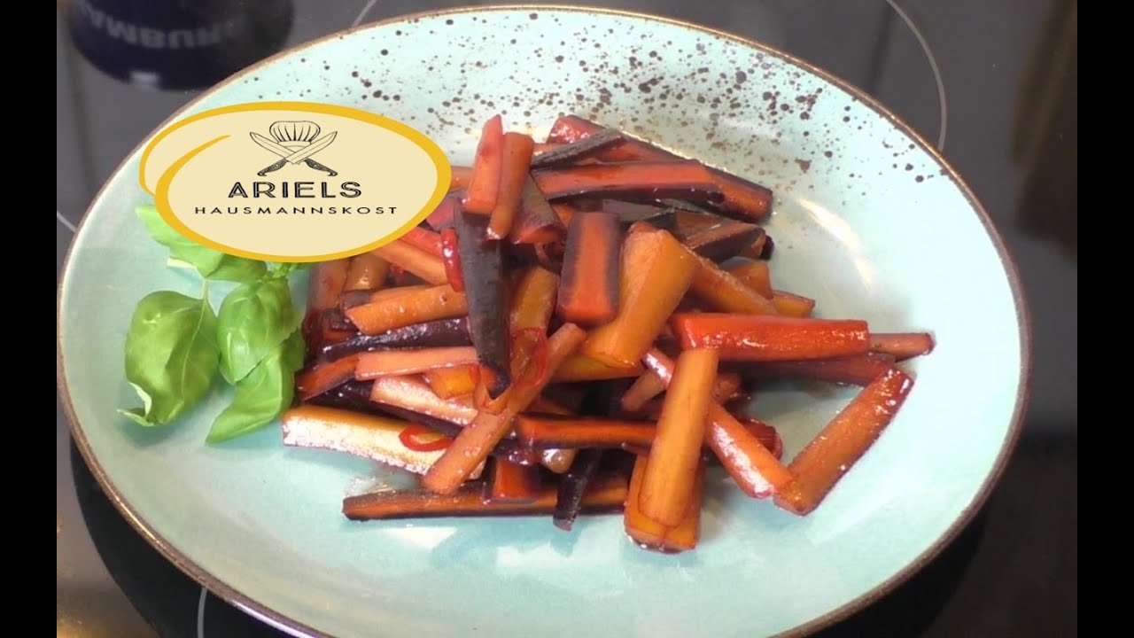 Karotten mit Chili Honig Balsamico und Dattelsirup, Hausmannskost,