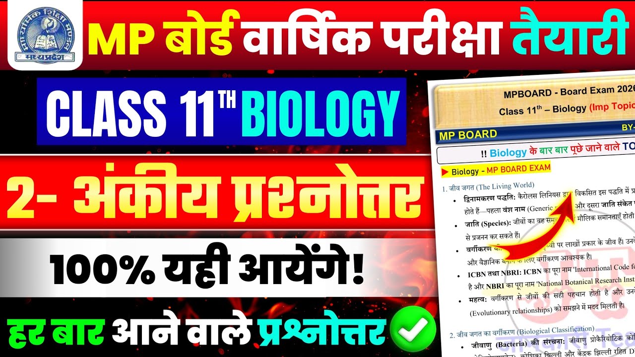 Class 11th Biology imp Questions Varshik Pariksha 2026 | MpBoard Class 11 biology Varshik Paper 2026