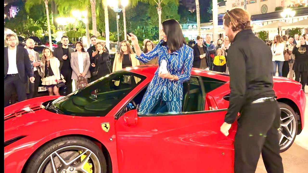 Young Millionaire waiting Her Sports Car Ferrari 488 Pista Monaco Night Carspotting #emman25MC