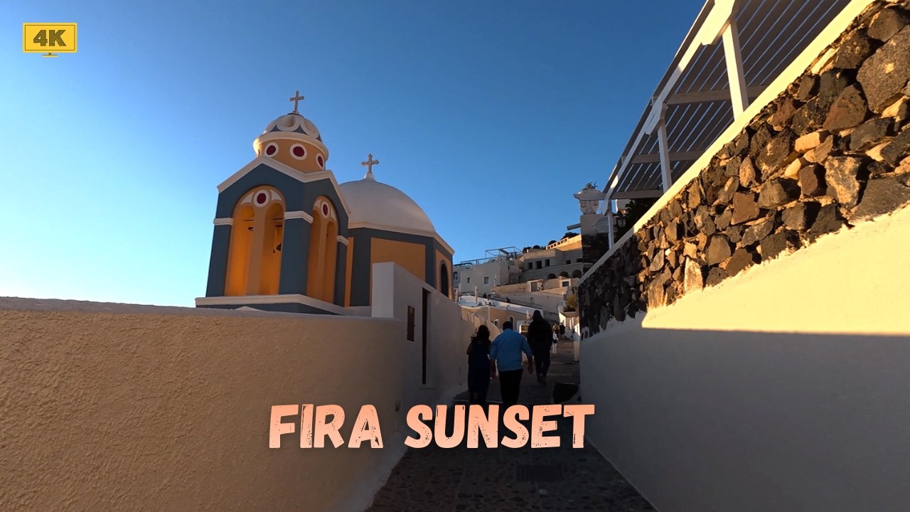 Evening Walk in Fira, Santorini 🌅🇬🇷| Relaxing Walking Tour in Greece with Sunset Views (4K)