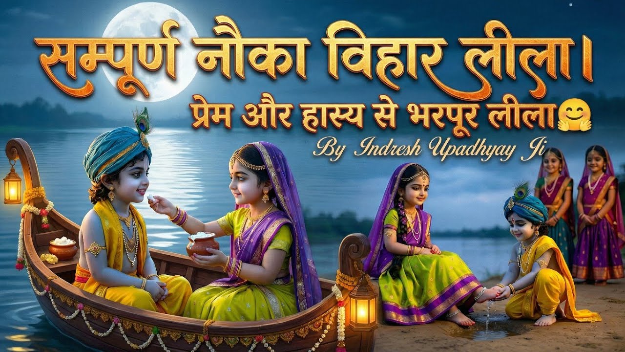 सम्पूर्ण नौका विहार लीला By Indresh Upadhyay ji 🙏 #katha #krishna #video #bhakti #radhakrishna #ai 