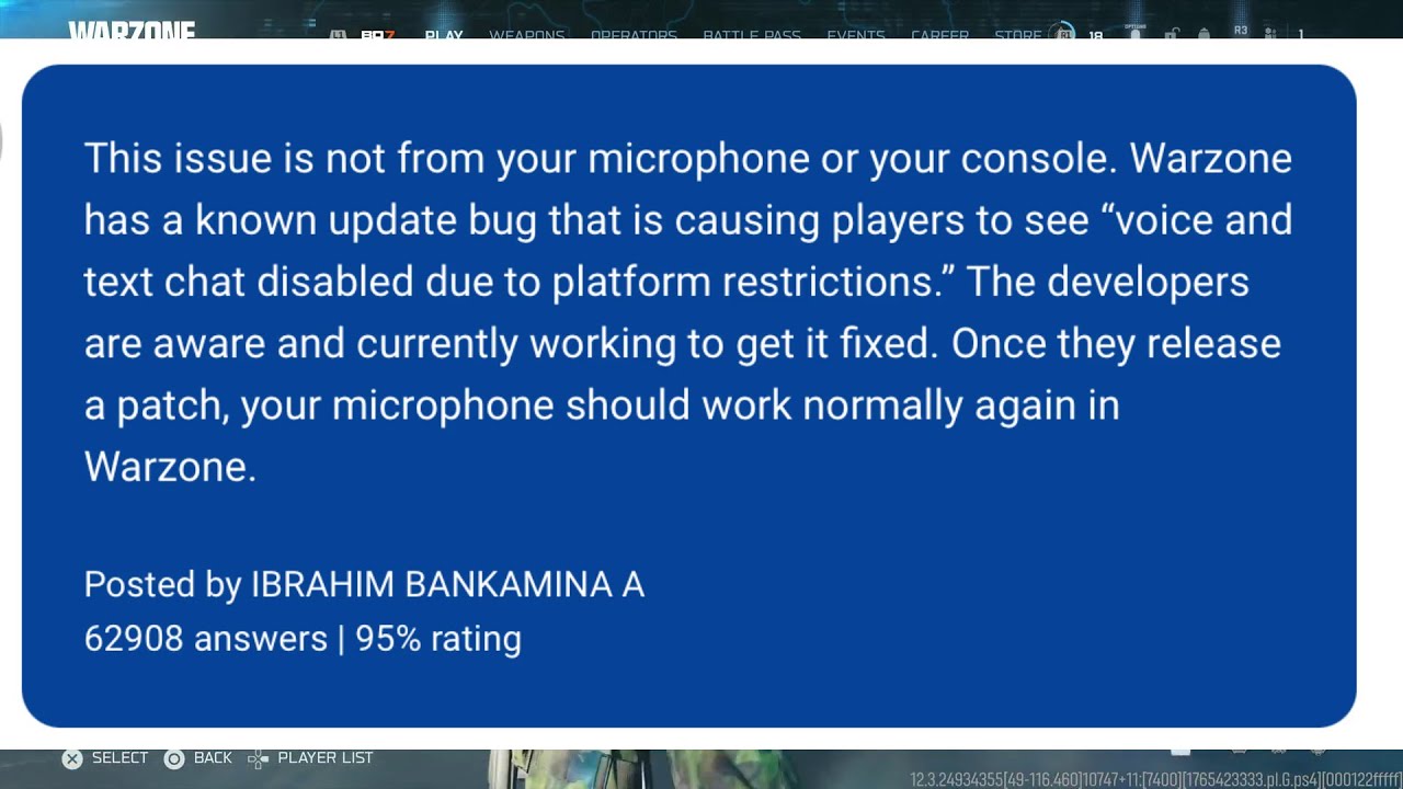 COD:Warzone on PS4 – Voice Bug Update! – I chat with PlayStation support and get answers!!!