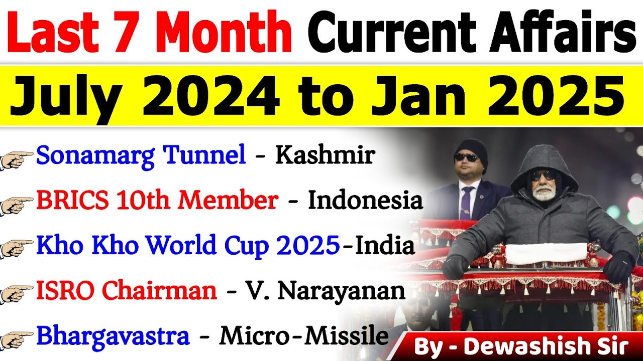 Last 7 Months Current Affairs 2025 | July 2024 To January 2025 | Important Current Affairs 2025