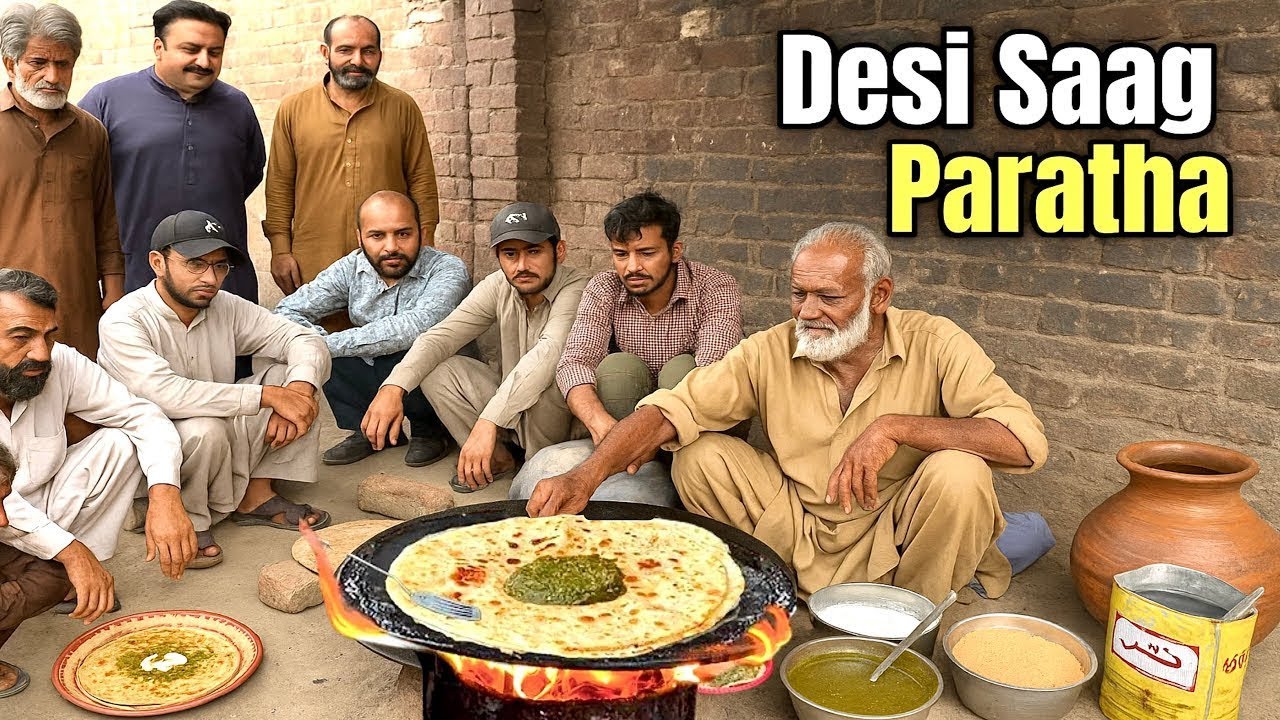PUNJAB STREET FOOD 😍 SAAG ALOO PARATHA | DESI BREAKFAST - Pakistani street food