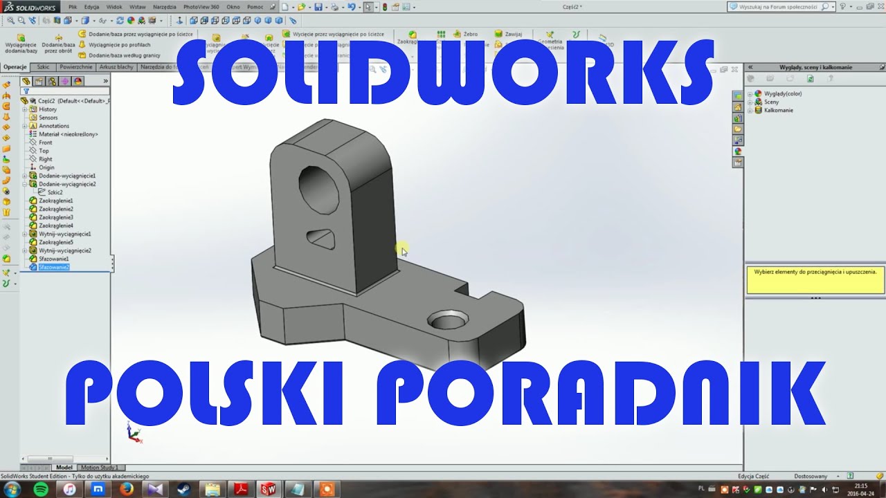 SolidWorks Tutorial - Podstawy SolidWorks'a - poradnik część 1 - podstawy [PL]