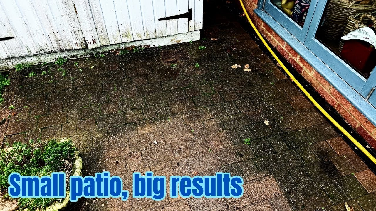 This patio lives in the shade - Pressure washing a block paved patio