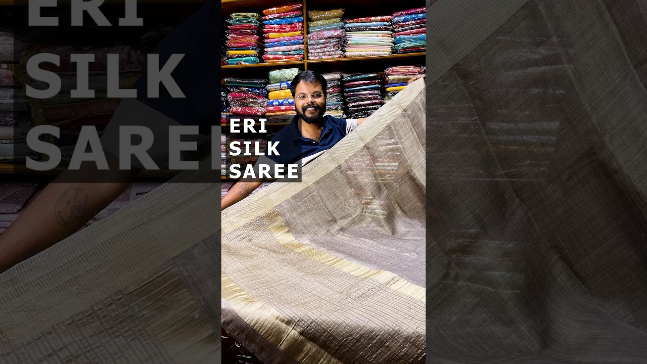 Taupe Eri / Ahimsa Silk Saree With Banarasi Jacquard Blouse 📲8797076964 #banarasiblouse #jacquard
