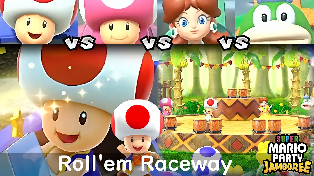 Super Mario Party Jamboree Toad vs Daisy vs Toadette vs Spike in Roll'em Raceway
