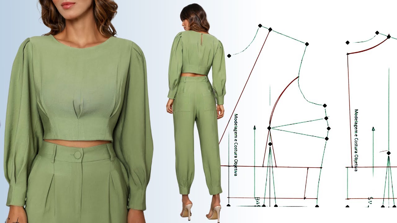 CONJUNTO ALFAIATARIA I - CROPPED MANGA LONGA (#seulookmco Interpretação de modelo e molde)