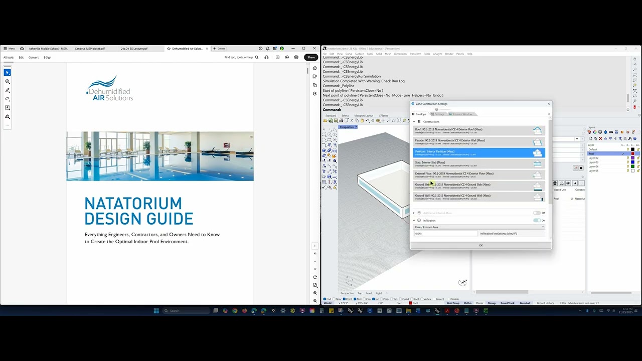 ARCHSIM. Natatorium Zone Settings